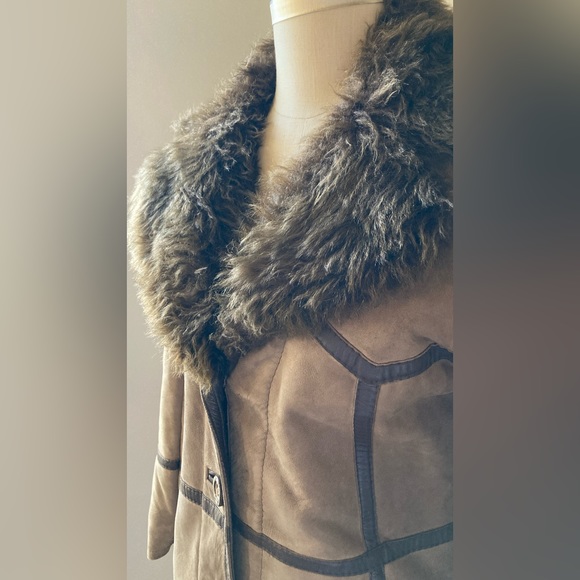 REAL vintage Leather Suede Shearling coat Soviet Chic small FUR CL3 - Picture 11 of 11